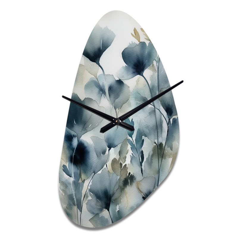 Horloge murale Amjad Blue Leaf Foliage And Flowers II, Grand