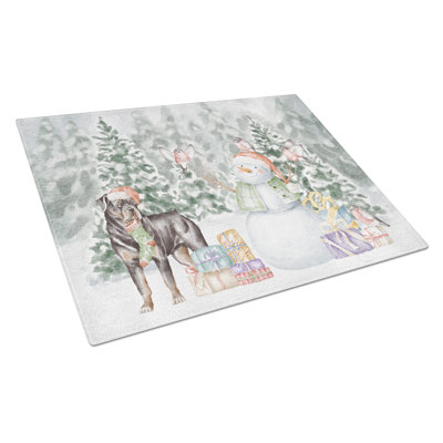 Rottweiler Standing With Christmas Presents Glass Cutting Board Largecutting Board