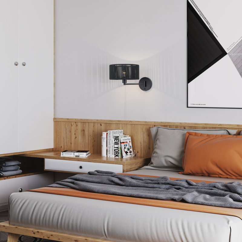 Asllan 1 Light Black Swing Arm Wall Lamp, Black, Matte Black