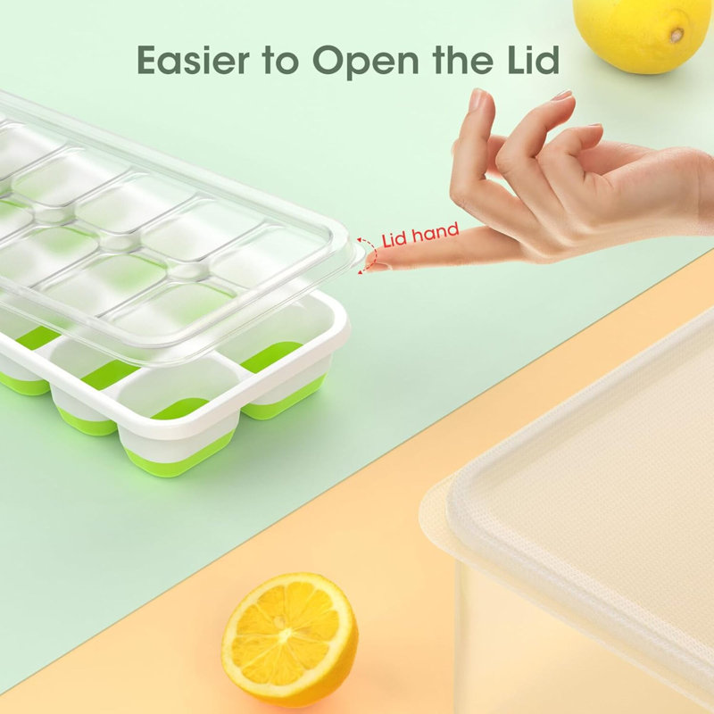 Ice Cube Tray With Lid And Bin, 4 Pack Silicone Plastic Ice Cubes Trays For Freezer With Box/Container, Stackable With Storage Iced Bucket Kits, Scoop, For Soup, Food, Cocktail, Coffee