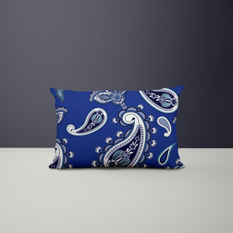 Paisley Outdoor Reversible Throw Pillow, Navy Blue
