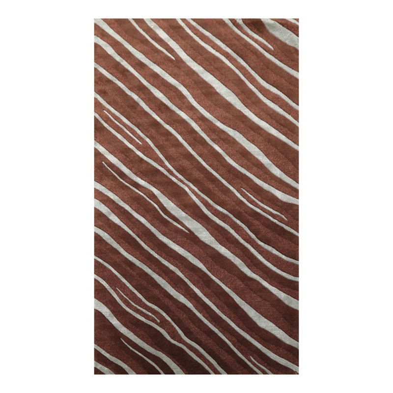 Tapis brun en laine / soie touffeté à la main à motif abstrait Jujhar