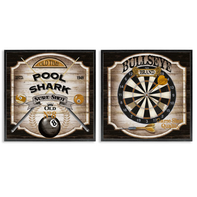 Ensemble de giclée encadrée 2 pièces pub Sports Pool & Darts, design par Conrad Knutsen