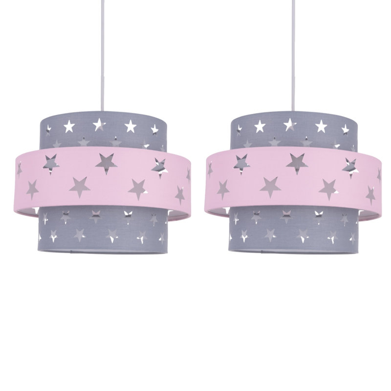 Achraf 22cm H Cotton Drum Pendant Shade, Pink/Grey