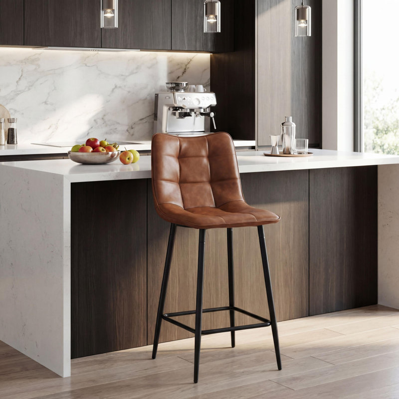 Upholstered Faux Leather Bar Stool