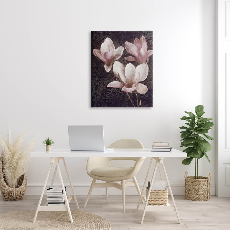 Art giclée rétro à motif damassé rose par John Seba, H 40 po x l 30 po x P 1,5 po, Toile tendue