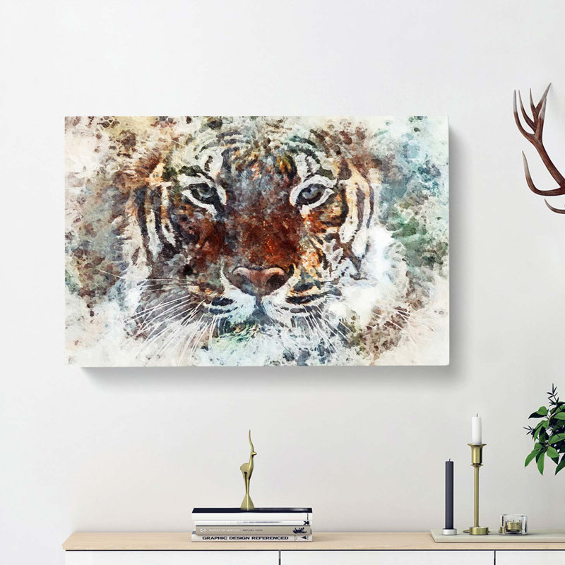 Tiger In The Blue In Abstract - Wrapped Canvas Painting, 40cm H x 60cm W x 3cm D