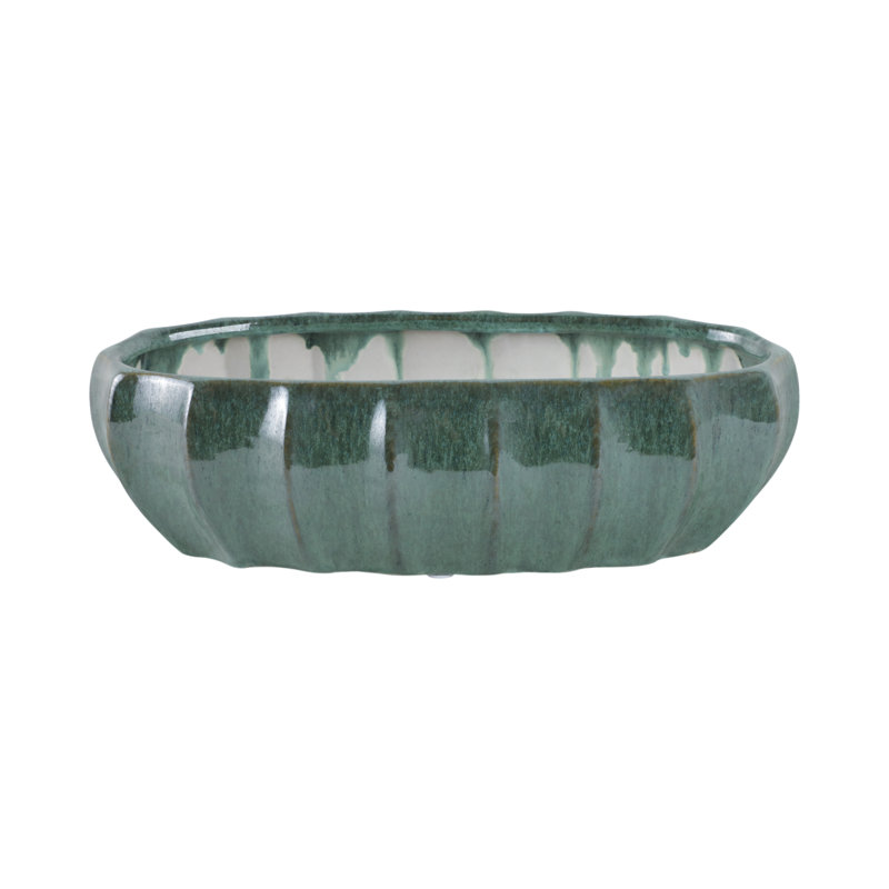 Ceramic Decorative Bowl with Glossy Glazed Finish - Modern Accent Bowl Perfect for Coffee Table - Home Decor and Table Display - Green