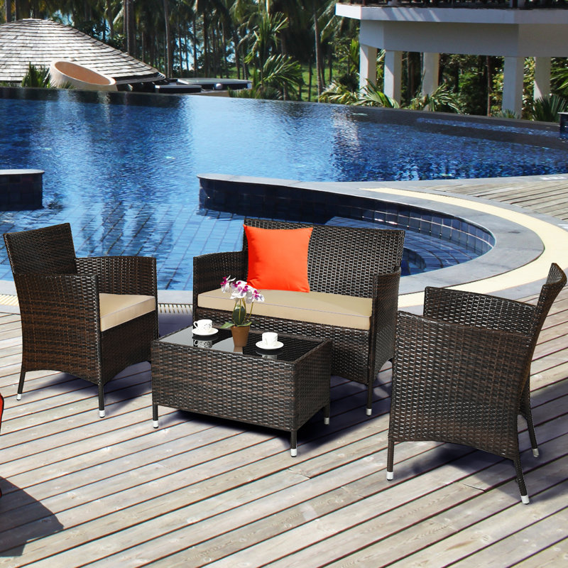 Rayna 4 - Person Patio Conversation Set with Cushions, Light Brown