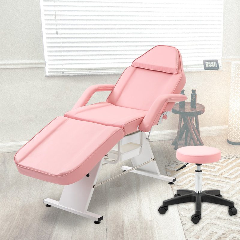 Massage Salon Tattoo Chair – 3-Section Adjustable Facial Bed With Two Trays & Hydraulic Stool, Multi-Purpose Spa Equipment