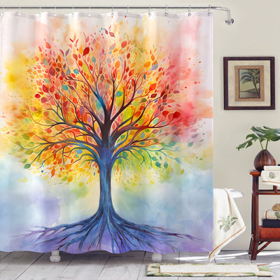 Fareha Abstract Shower Curtain with Hooks Included