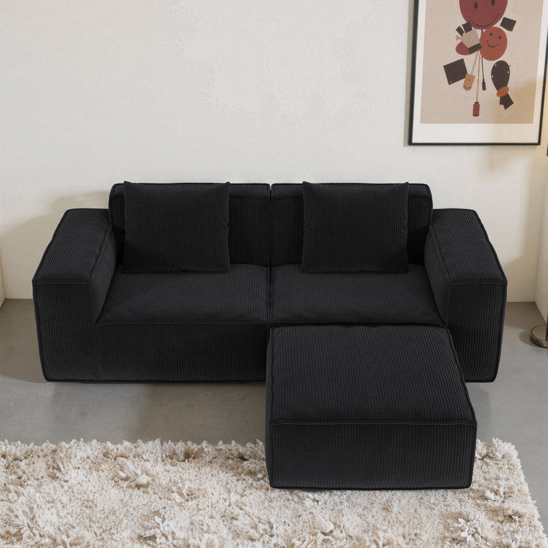 2-Seater Free Conversion Sofa, 28.3" H x 86.6" W x 39.4" D, Black