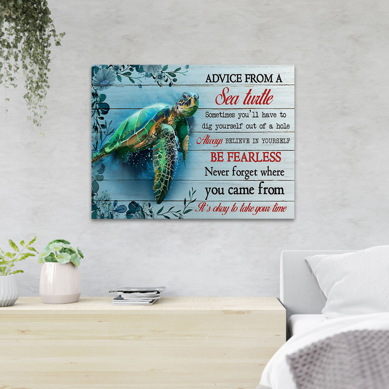 A Sea Turtle - Never Forget Where You Came From - 1 Piece Rectangle Graphic Art Print On Wrapped Canvas, 24" H x 36" W x 2" D