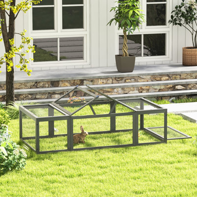 Large Wooden Pet Enclosure With Galvanized Wire Mesh, Gray Comfortable Rabbit Habitat Paint And Lock,