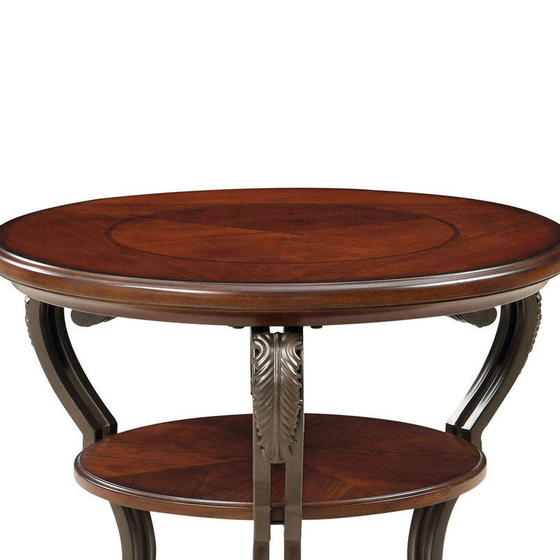 Table d'appoint en cerisier brun, conception ornée, 2 tablettes inférieures, 22 x 22 x 26,5, pour table de salon avec pieds en métal, longueur ouverte de 22 po x largeur de 26,5 po, bois massif