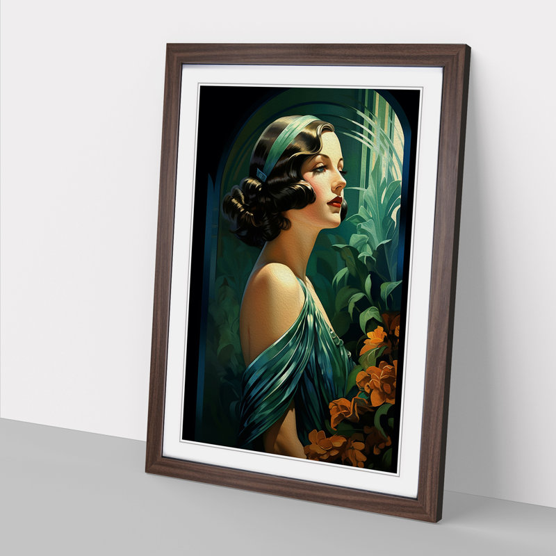 Art Deco Woman Classicism - Framed Print, Walnut Framed, 64cm H x 46cm W x 2cm D