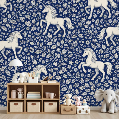 Papier peint adhésif mural botanique bleu forêt à motif floral forêt H 69 po x l 96 po, papier peint amovible en PVC auto-adhésif pour chambre à coucher, bureau à domicile