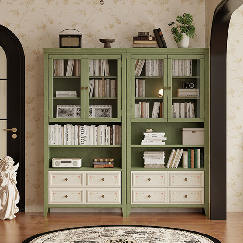 Bibliothèque verte en bois d'hévéa,  H 74,8 po x l 78,74 po x P 13,78 po