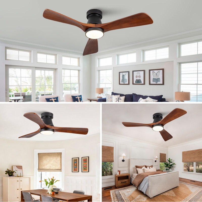 Ventilateur de plafond encastré en bois massif avec éclairage DEL et télécommande, 42 po, Plafonnier encastré - avec lumière