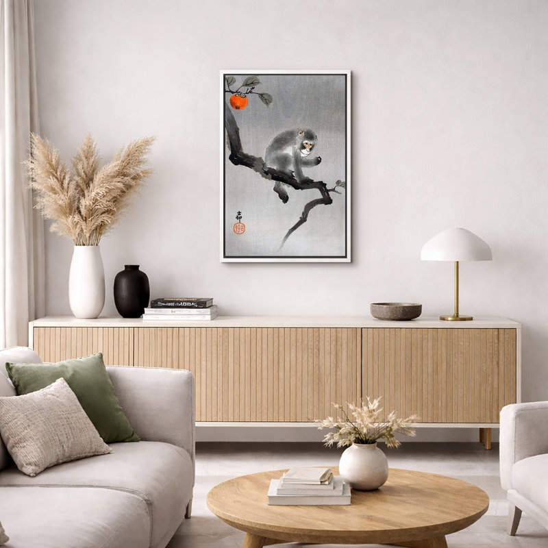 Œuvre d'arbre persimmon japonais, art animalier traditionnel, impression sur toile encadrée, H 24 po x l 16 po x P 1,5 po