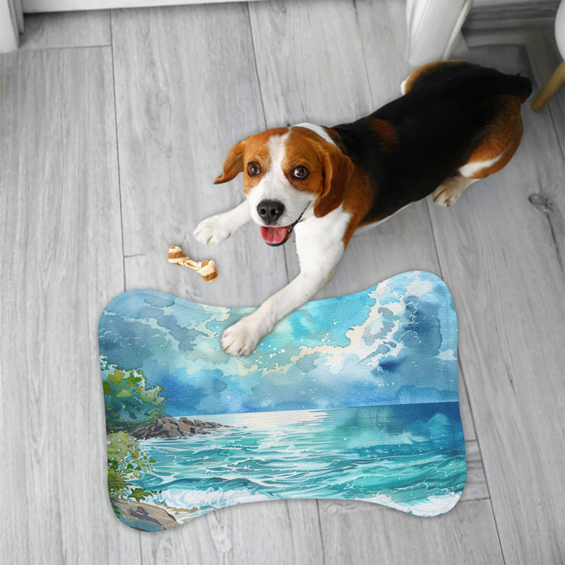 Vibrant Marine Motifs - 1 Piece Bone Shape Feeding Mat