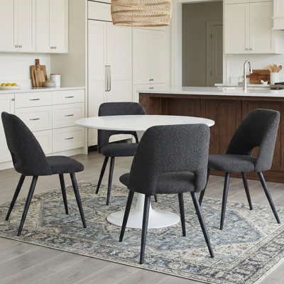 Jonko Modern Comfy Beige Teddy Fabric Upholstered Metal Legs Dining Accent Side Chair Set of 4