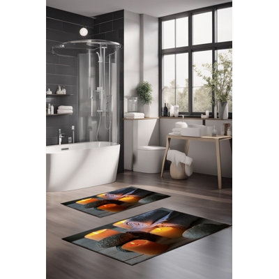 Ensemble de tapis de bain de luxe Eakly (2 pièces), 100% polyester, 16,0 x 23,6 pouces et 23,6 x 39,4 pouces | Conception antibactérienne antidérapante, hauteur de poils de 0,3 po | Lavable à la machine, durable et facile à nettoyer | Idéal pour la décoration de salle de bain