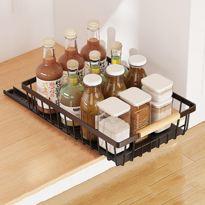 Organisateur d'armoire coulissant robuste sans tiroir - tiroirs coulissants en filet pour la cuisine, le garde-manger, la salle de bain, sous le lavabo - installation pelez et collez, rangement multifonctionnel