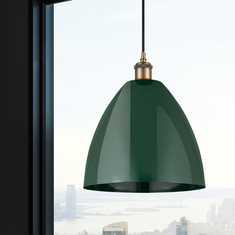 Luminaire suspendu conique 1 lumière, H 14,75 po x l 12 po x P 12 po, Vert, Laiton brossé