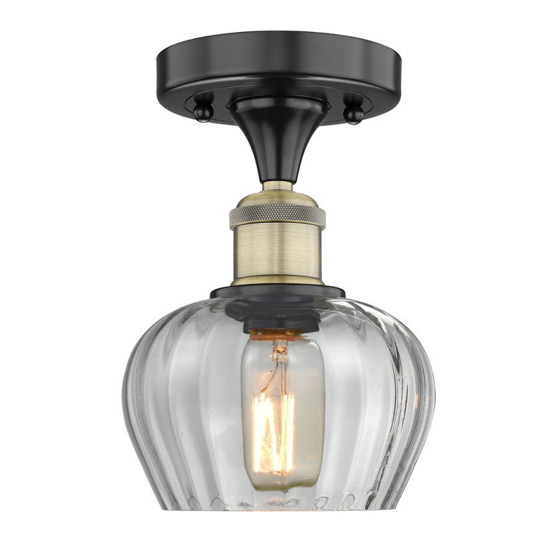 Hayons Glass Semi Flush Mount, Black Antique Brass, Clear
