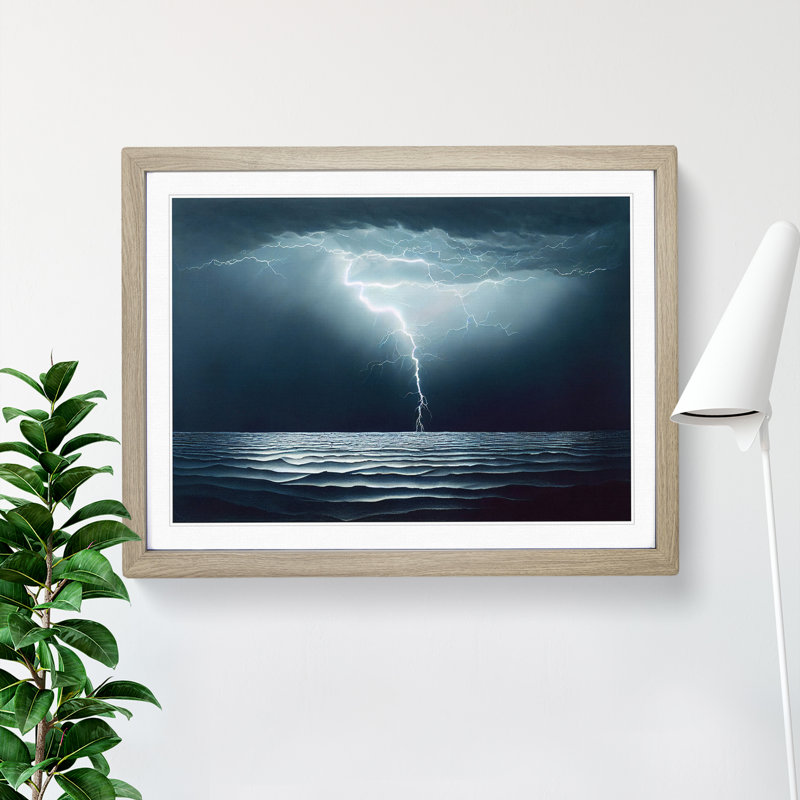 XH1022-3035X Electrifying Ocean Thunderstorm - Single Picture Frame Print, Oak , 25cm H x 34cm W x 2cm D
