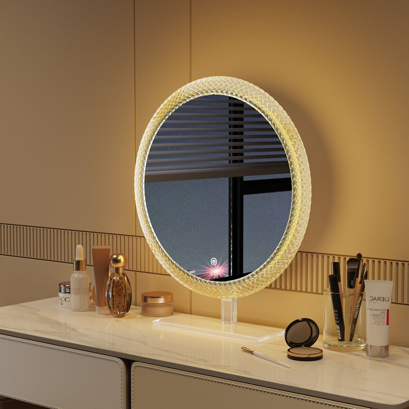 Miroir de meuble-lavabo à DEL avec 3 températures de couleur (lumière froide / naturelle / chaude), gradation continue à contrôle tactile, lumière douce et opaque, cadre en forme de losange et base en acrylique, miroir transparent HD
