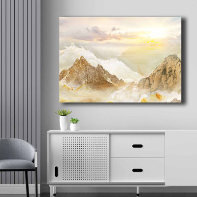 Superbe peinture décorative sur toile, 27,6 po x 39,4 po | 100% toile (épaisseur: 0,1 pouce), cadre 100% bois de pin (épaisseur: 0,9 pouce) | Blanc élégant, crème, jaune et vison | Parfait pour les amateurs de décoration intérieure et d'art