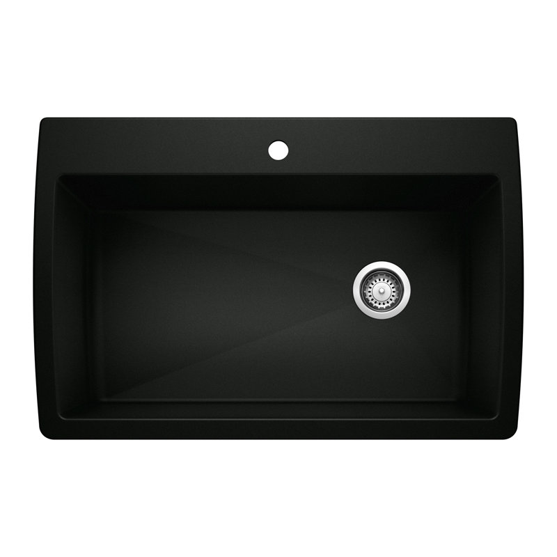 Diamond SILGRANIT 33.5" Super Single Dual Mount Kitchen Sink, 1 hole, Coal Black