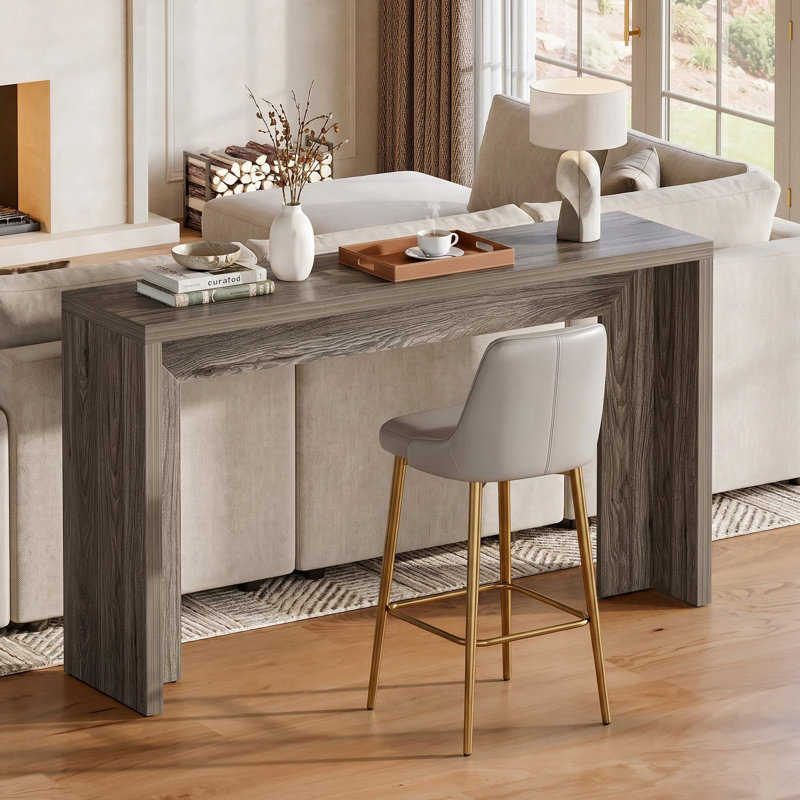 55,5 po de large console de style maison de campagne étroite en bois avec tablette de rangement inférieure, table d'appoint avec vestibule à l'arrière pour le couloir et le salon