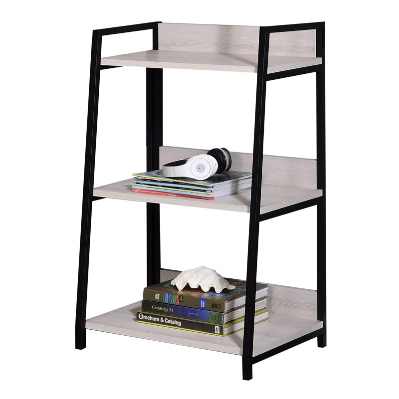Ahlexis Ladder Bookcase with Open Compartments, (3 Shelves) 37" H x 24" W x 16" D, Beige