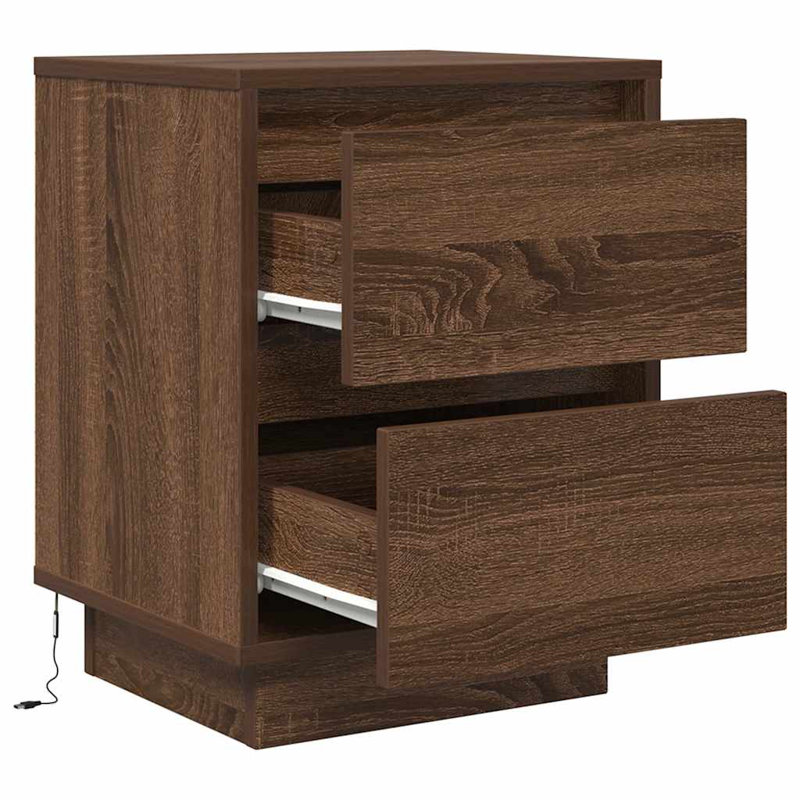 Darlisha 38cm W Manufactured Wood Bedside Table, Smoked Oak, 1