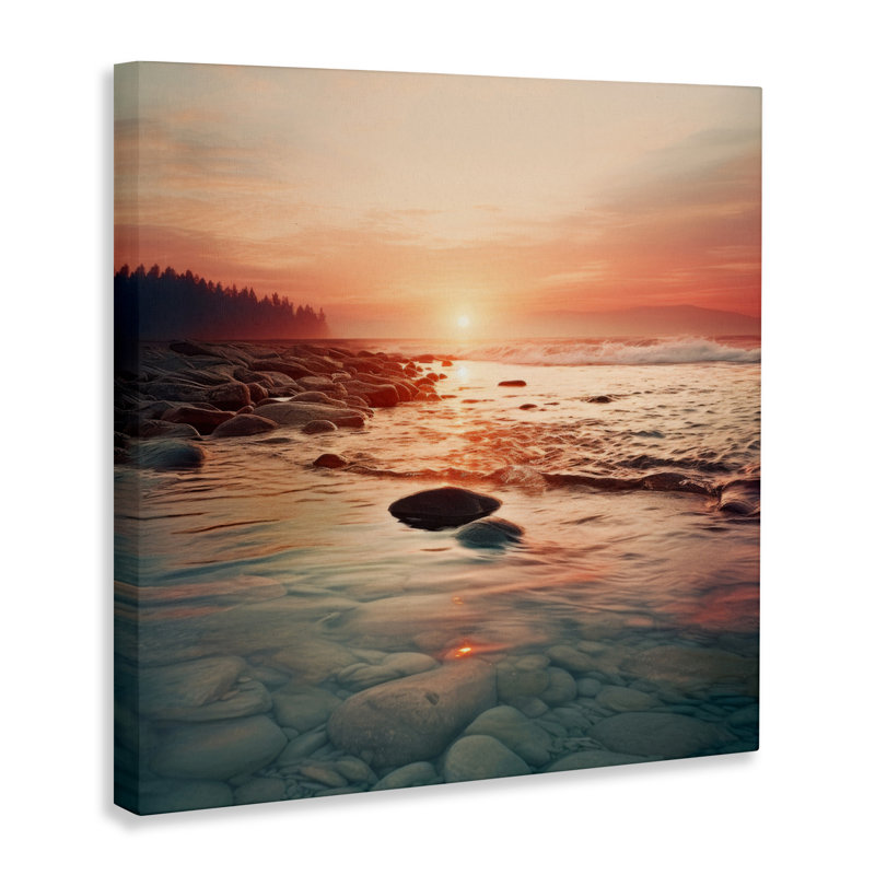 Coucher de soleil sur la mer, toile par Melody, conception par Lazar Studio, H 36 po x l 36 po