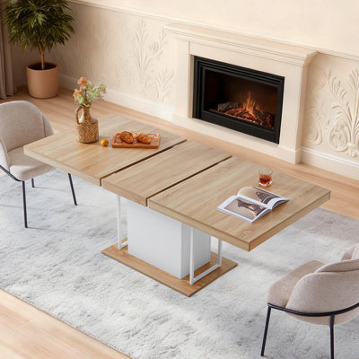 Table de salle à manger extensible de 63 à 79 po pour 4 à 8 rectangles en bois extensible avec base cannelée pour la salle à manger