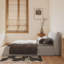 Grand lit plateforme tapissier 76,8 po - Tête de lit en velours et structure en pin massif-1047828044-1047828046