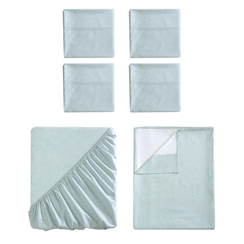 Twin XL Diamond Printed Green-Gray Microfiber Sheet Set