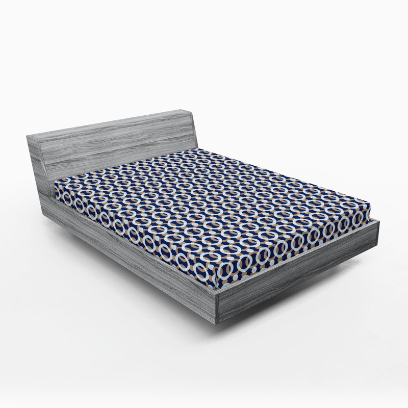 Ambesonne Abstract Modern Art Fitted Sheet Geometric Print Soft Blue Indigo Camel, Queen Fitted Sheet
