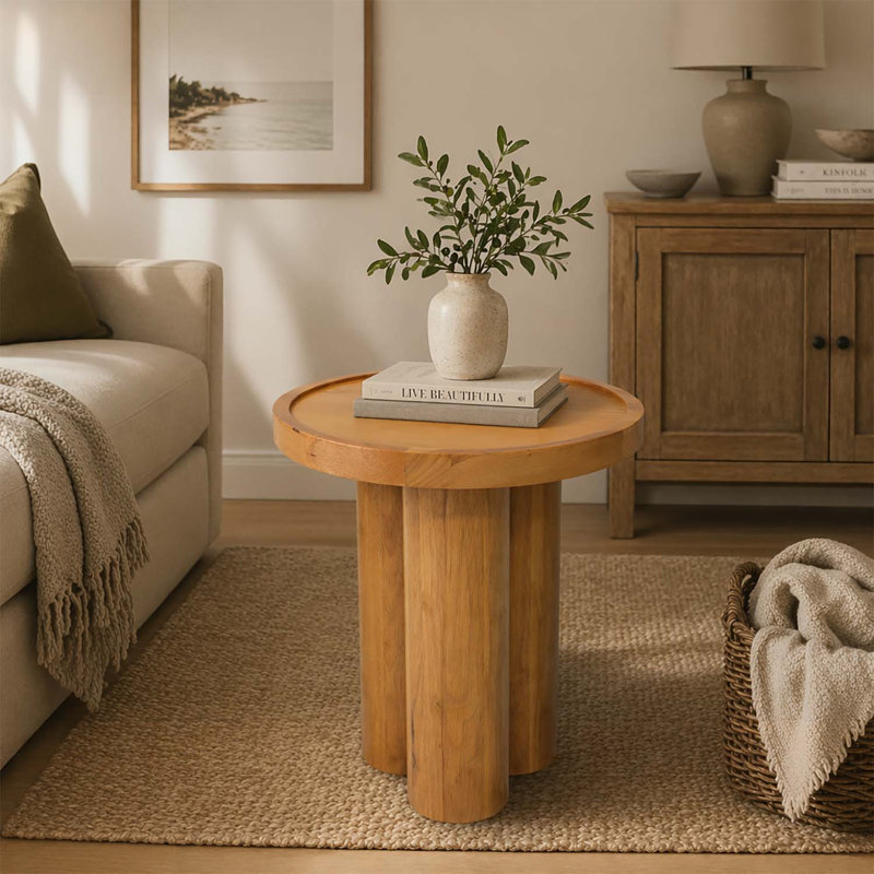 Round Wood End Table,Perfect for Small Spaces and Modern Decor