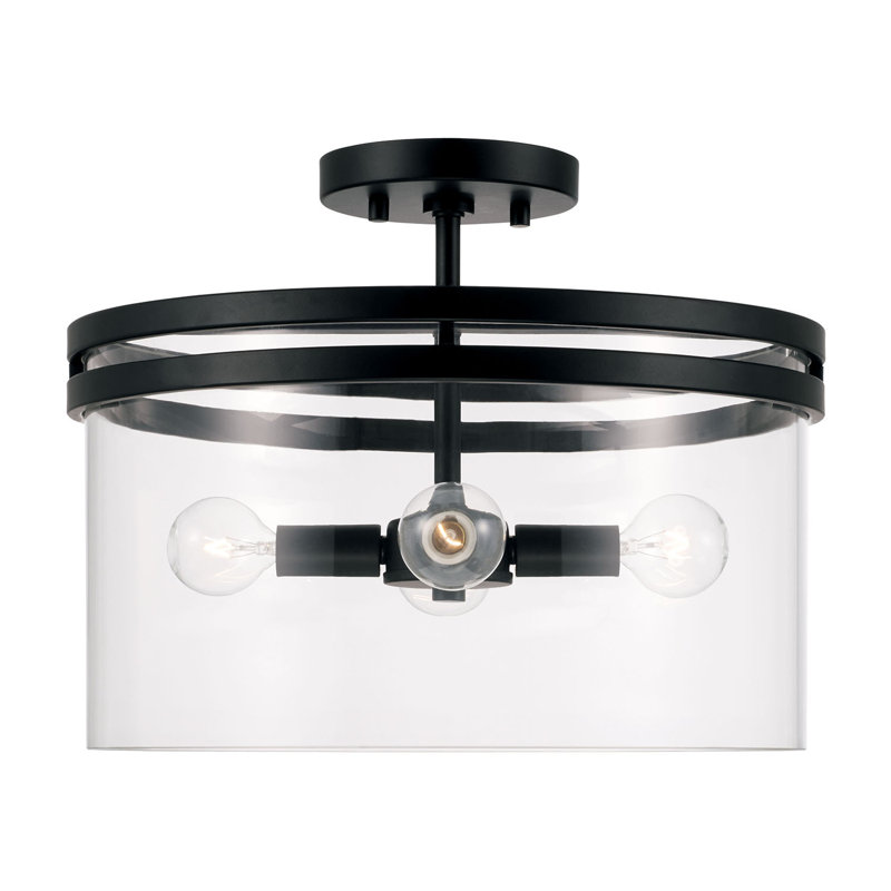 Luminaire suspendu tambour 4 lumières Yahiya, Noir mat
