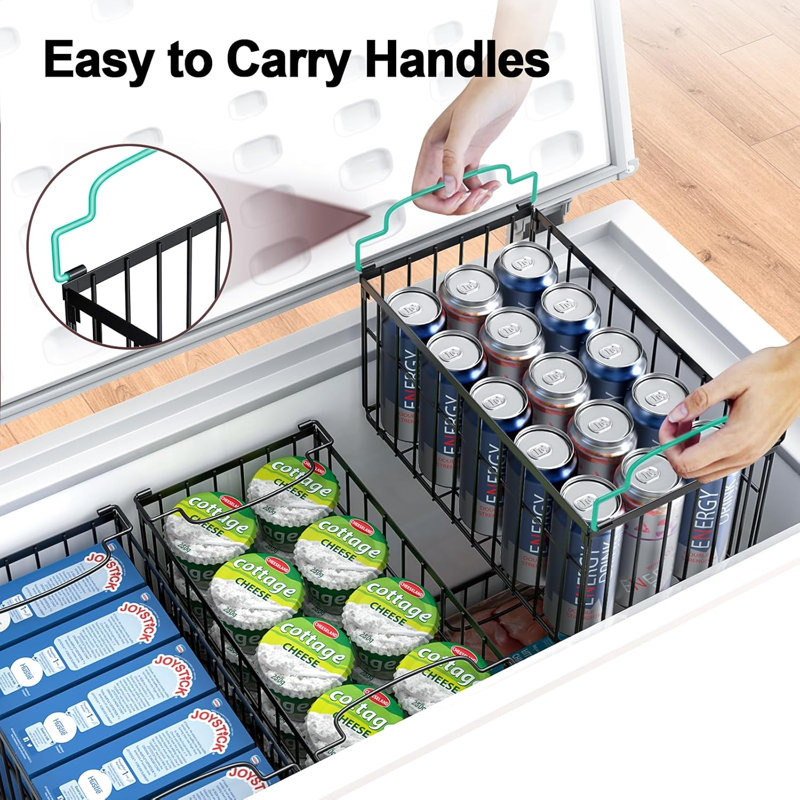 Pack Stackable Deep Chest Freezer Organizer Bins, Foldable Baskets With Handles,Black