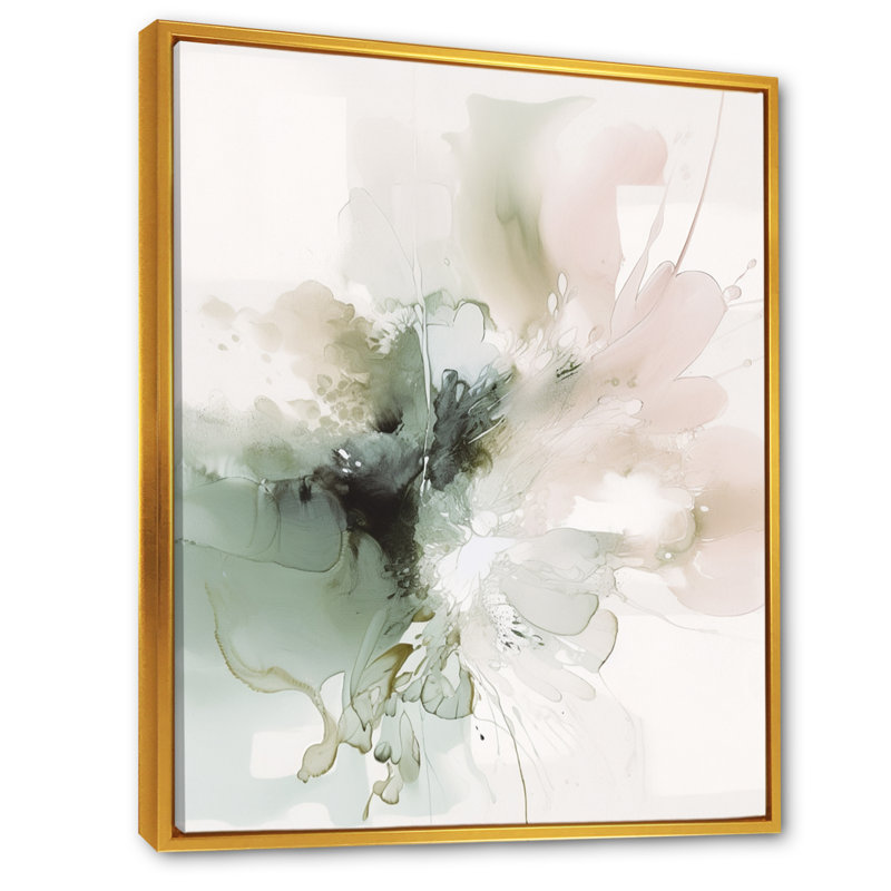 «Green and Cream Essence Of Modernity I» - Décoration murale abstraite en marbre, H 44 po x l 34 po, Gold