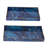 Decorative Serving Tray Set Of 2, Cutout Handles, Blue Gold Faux Marble