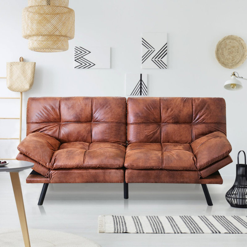 Canapé-lit futon pliable de 71 po, causeuse peu encombrante pour lit d'invité et salon, Brun