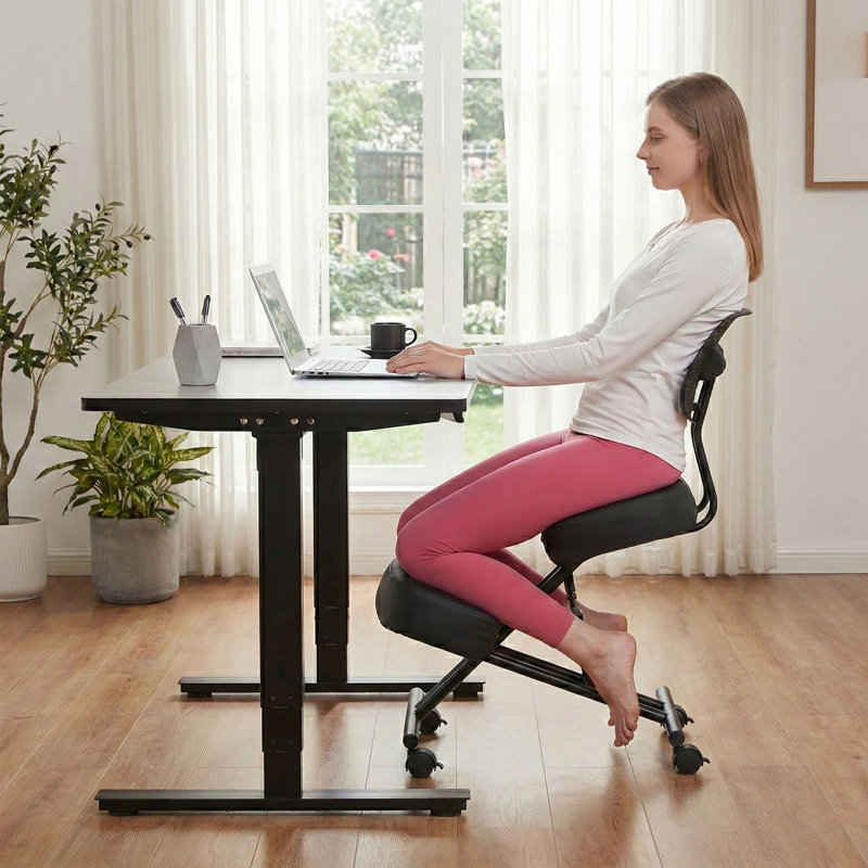 Adjustable Height Ergonomic Kneeling Chair With Backrest And Wheel Brake