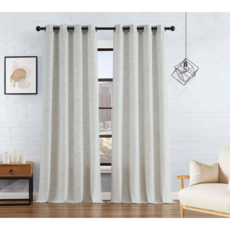 Lucky Brand Synthetic Semi-Sheer Grommet Curtain Panels, 52" W x 96" L, Taupe